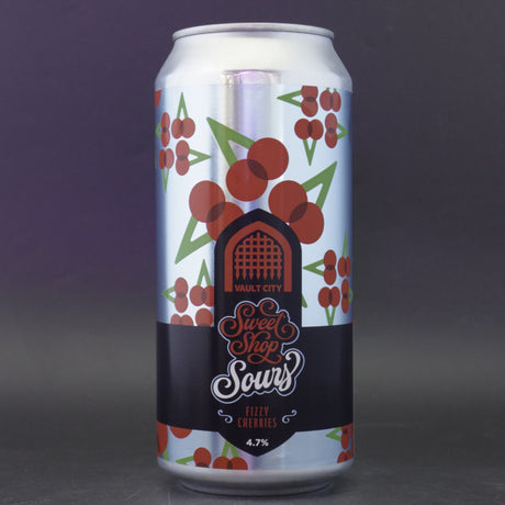 This is a can of Vault City - Sweet Shop: Fizzy Cherries - 4.7% (440ml). It is a Sour craft beer available to buy from Ghost Whale, voted London's best craft beer shop.