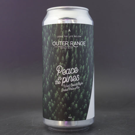 This is a can of Outer Range - Peace In The Pines - 6.2% (440ml). It is a IPA craft beer available to buy from Ghost Whale, voted London's best craft beer shop.