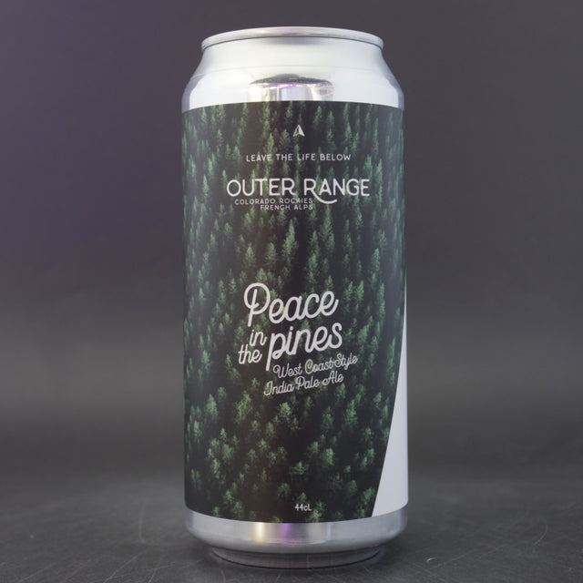 This is a can of Outer Range - Peace In The Pines - 6.2% (440ml). It is a IPA craft beer available to buy from Ghost Whale, voted London's best craft beer shop.