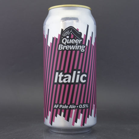 This is a can of Queer Brewing - Italic - 0.5% (440ml). It is a Pale Ale craft beer available to buy from Ghost Whale, voted London's best craft beer shop.