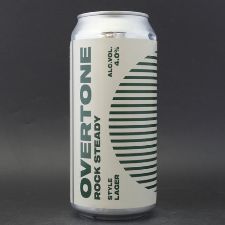 This is a can of Overtone - Rock Steady - 4% (440ml). It is a Lager / Pilsner / Kölsch craft beer available to buy from Ghost Whale, voted London's best craft beer shop.