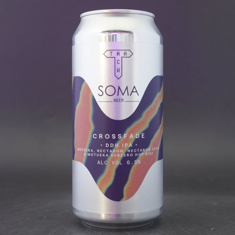This is a can of Track / SOMA - Crossfade - 6.5% (440ml). It is a IPA craft beer available to buy from Ghost Whale, voted London's best craft beer shop.