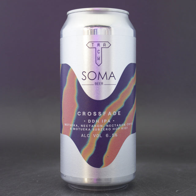 This is a can of Track / SOMA - Crossfade - 6.5% (440ml). It is a IPA craft beer available to buy from Ghost Whale, voted London's best craft beer shop.