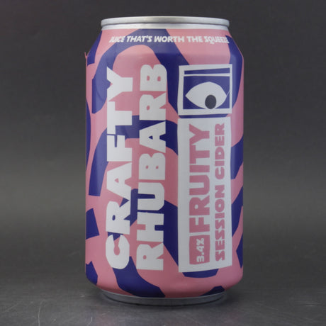 This is a can of The Real Al Co - Crafty Rhubarb - 4% (330ml). It is a  craft cider available to buy from Ghost Whale, voted London's best craft beer shop.