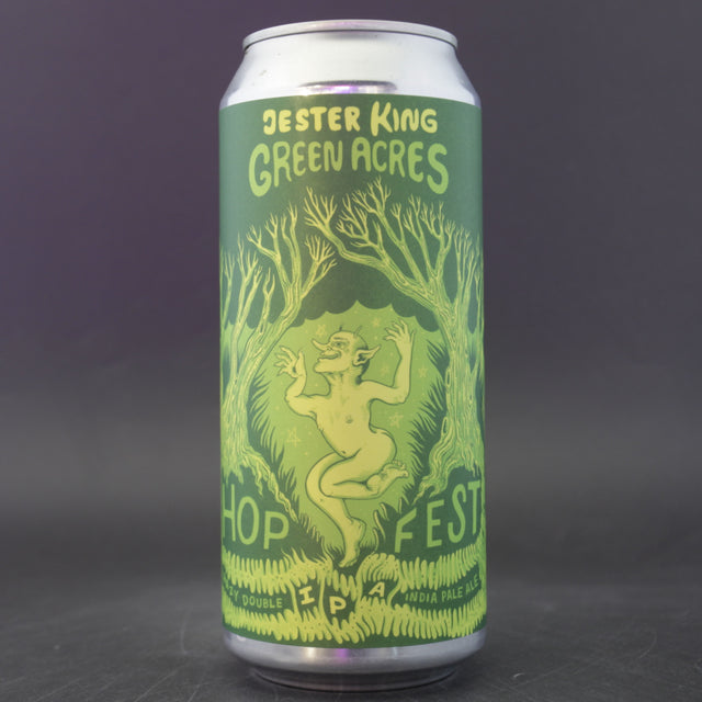This is a can of Jester King - Green Acres - 8% (473ml). It is a Double IPA craft beer available to buy from Ghost Whale, voted London's best craft beer shop.