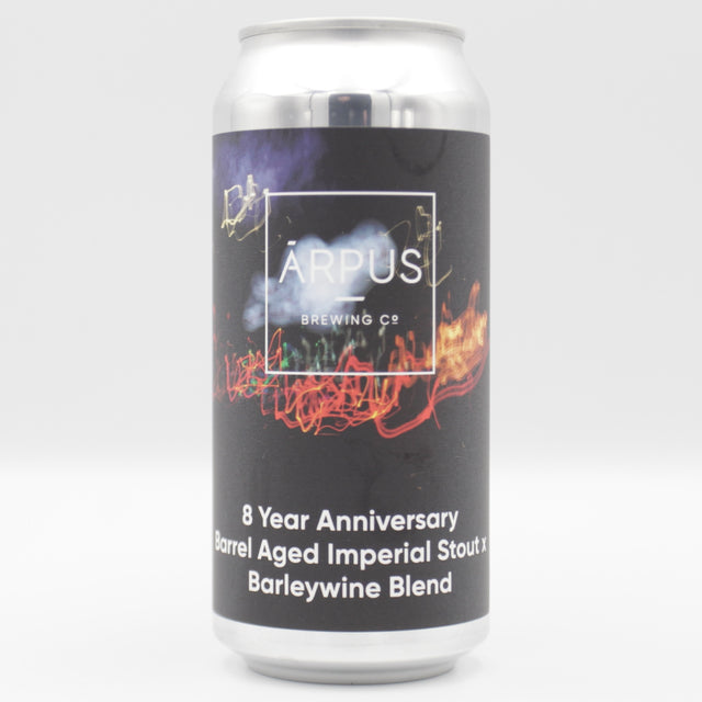 This is a can of Arpus Brewing Co - 8 Year Anniversary BA Imperial Stout x Barleywine Blend - 12% (440ml). It is a Imperial Stout / Porter craft beer available to buy from Ghost Whale, voted London's best craft beer shop.