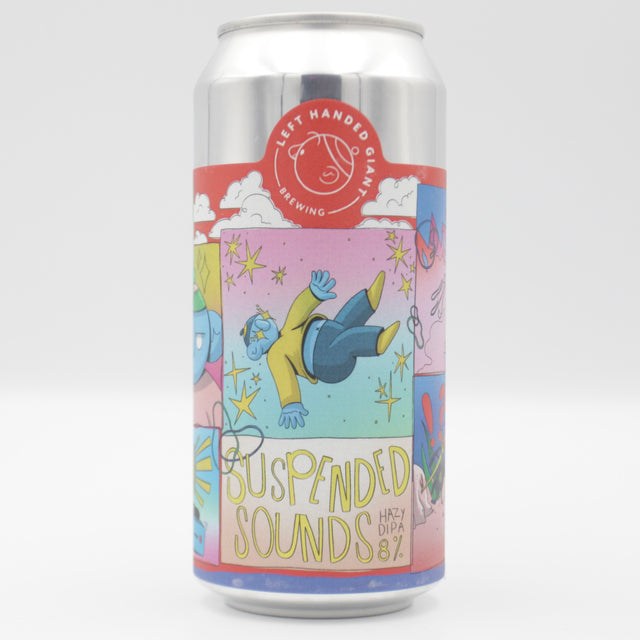 This is a can of Left Handed Giant - Suspended Sounds - 8% (440ml). It is a Double IPA craft beer available to buy from Ghost Whale, voted London's best craft beer shop.