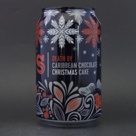 This is a can of Siren - Death By Caribbean Chocolate Christmas Cake - 12.2% (330ml). It is a Stout / Porter craft beer available to buy from Ghost Whale, voted London's best craft beer shop.