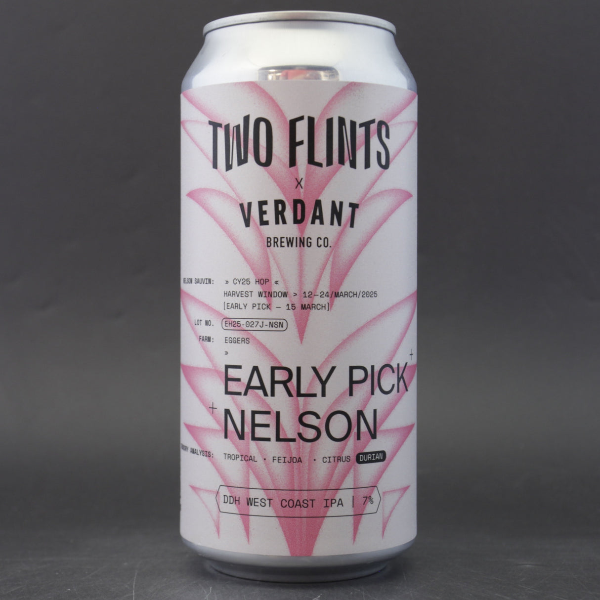 This is a can of Two Flints / Verdant - Early Pick Nelson - 7% (440ml). It is a IPA craft beer available to buy from Ghost Whale, voted London's best craft beer shop.