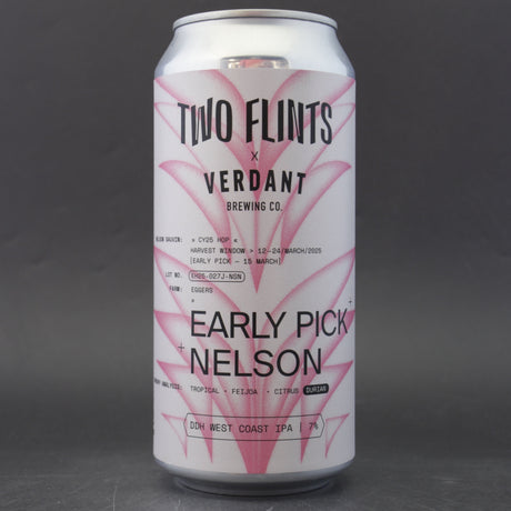 This is a can of Two Flints / Verdant - Early Pick Nelson - 7% (440ml). It is a IPA craft beer available to buy from Ghost Whale, voted London's best craft beer shop.