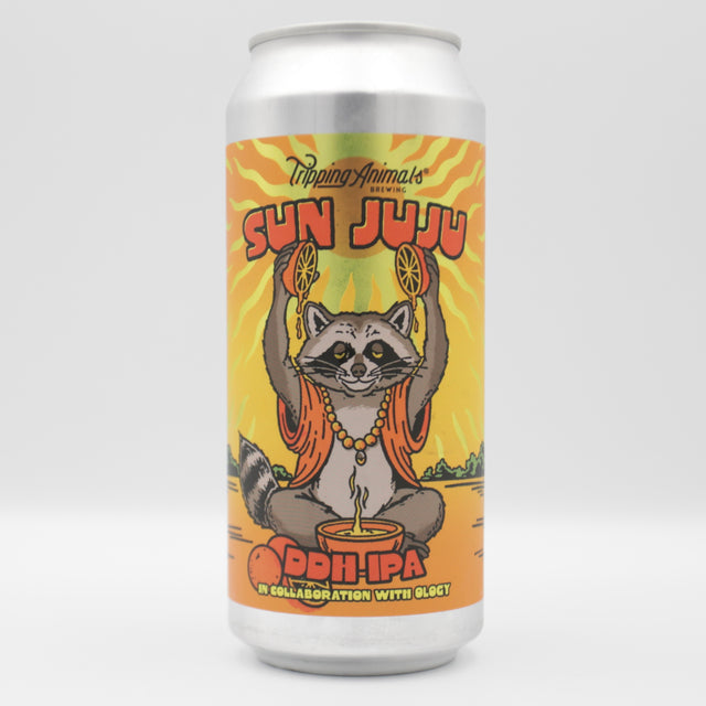 This is a can of Tripping Animals - Sun Juju - 6.5% (473ml). It is a IPA craft beer available to buy from Ghost Whale, voted London's best craft beer shop.