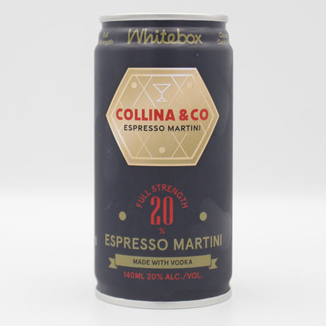This is a can of Whitebox - Collina & Co Espresso Martini - 20% (140ml). It is a  craft cocktail available to buy from Ghost Whale, voted London's best craft beer shop.