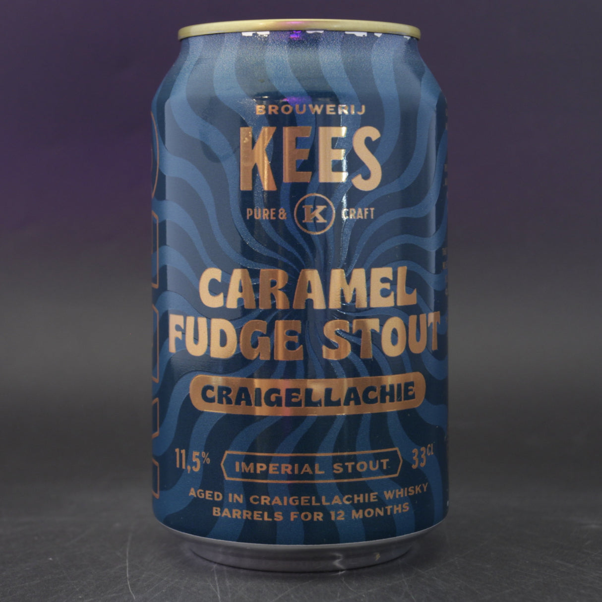 This is a can of Kees - Caramel Fudge Stout: Barrel Aged Craigellachie - 11.5% (330ml). It is a Imperial Stout / Porter craft beer available to buy from Ghost Whale, voted London's best craft beer shop.
