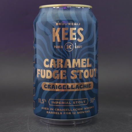 This is a can of Kees - Caramel Fudge Stout: Barrel Aged Craigellachie - 11.5% (330ml). It is a Imperial Stout / Porter craft beer available to buy from Ghost Whale, voted London's best craft beer shop.