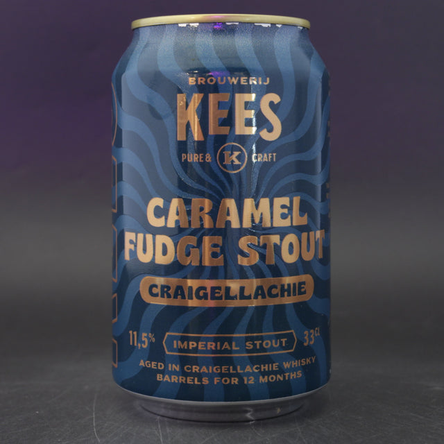 This is a can of Kees - Caramel Fudge Stout: Barrel Aged Craigellachie - 11.5% (330ml). It is a Imperial Stout / Porter craft beer available to buy from Ghost Whale, voted London's best craft beer shop.