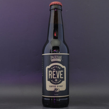This is a bottle of Parish - Reve Coffee Stout - 6.8% (355ml). It is a Stout / Porter craft beer available to buy from Ghost Whale, voted London's best craft beer shop.