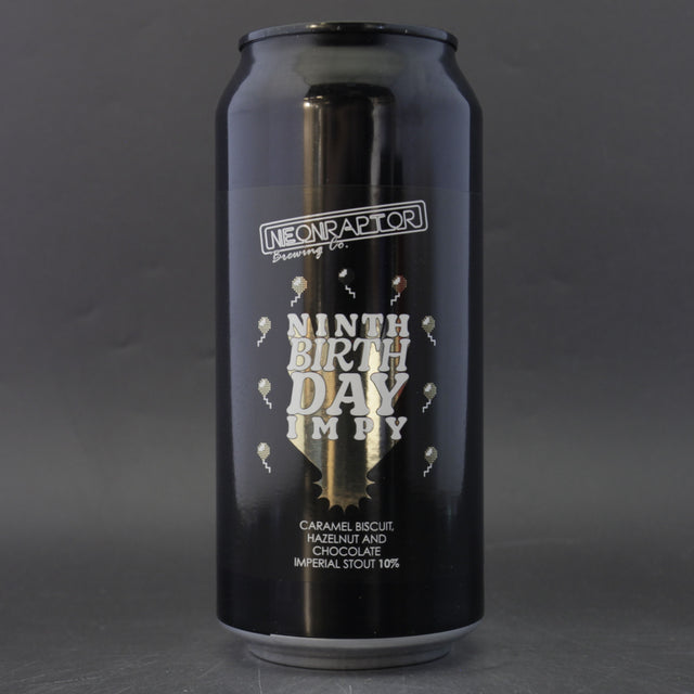 This is a can of Neon Raptor - Ninth Birthday Impy - 10% (440ml). It is a Imperial Stout / Porter craft beer available to buy from Ghost Whale, voted London's best craft beer shop.
