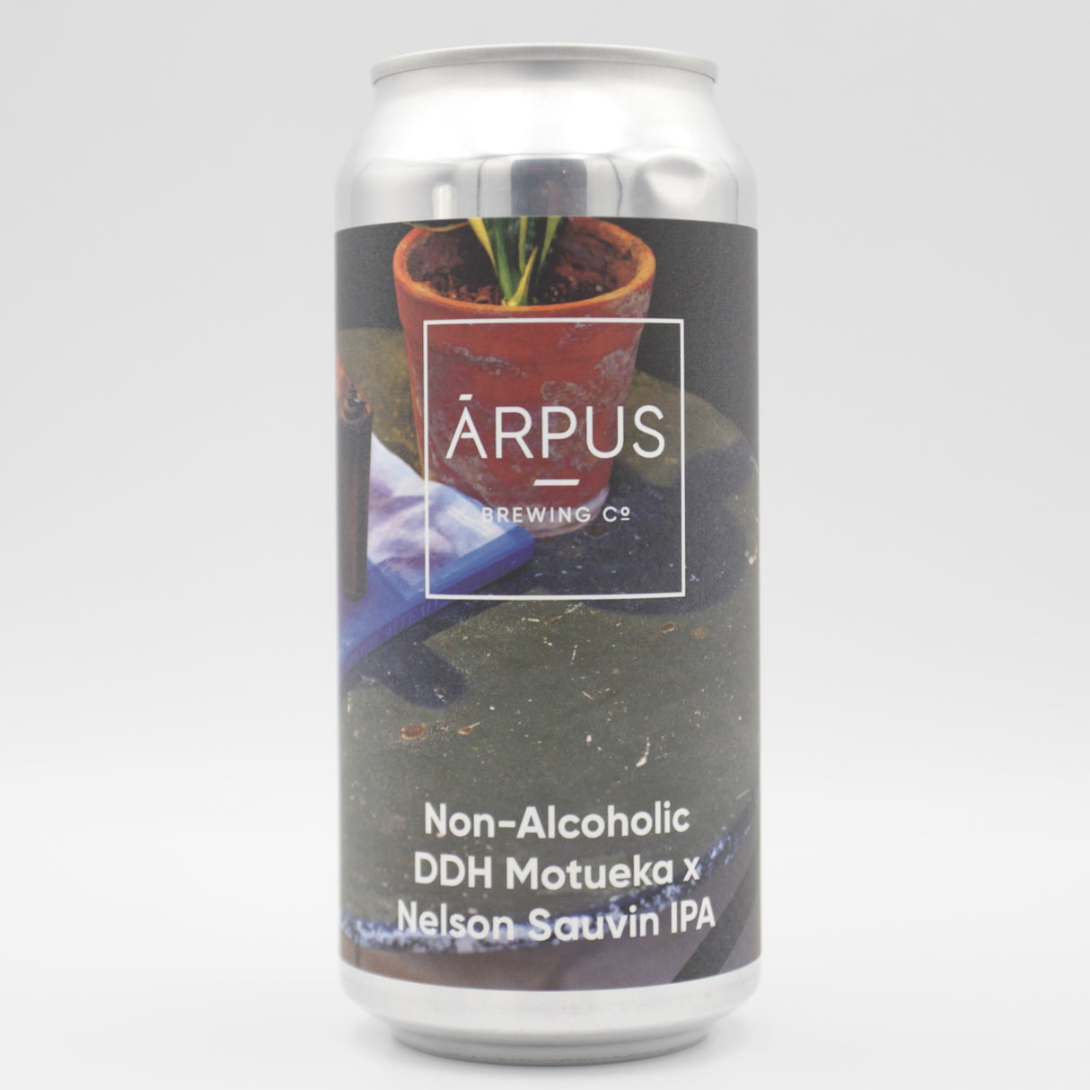 This is a can of Arpus Brewing Co - Non-Alcoholic DDH Motueka X Nelson Sauvin IPA - 0.5% (440ml). It is a IPA craft beer available to buy from Ghost Whale, voted London's best craft beer shop.