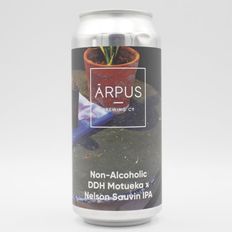 This is a can of Arpus Brewing Co - Non-Alcoholic DDH Motueka X Nelson Sauvin IPA - 0.5% (440ml). It is a IPA craft beer available to buy from Ghost Whale, voted London's best craft beer shop.