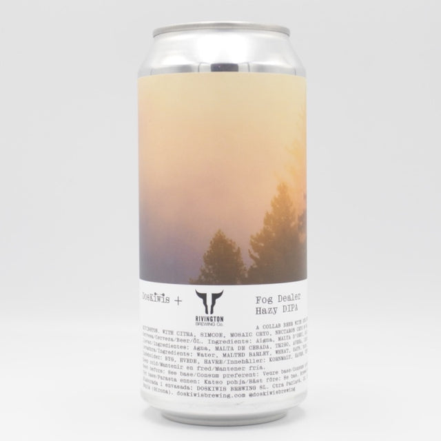 This is a can of Doskiwis / Rivington - Fog Dealer - 7.9% (440ml). It is a Double IPA craft beer available to buy from Ghost Whale, voted London's best craft beer shop.