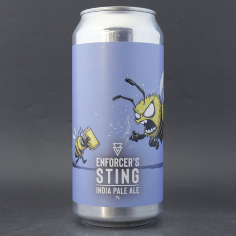 This is a can of Azvex - Enforcer's Sting - 7% (440ml). It is a IPA craft beer available to buy from Ghost Whale, voted London's best craft beer shop.