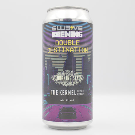 This is a can of Elusive Brewing - Double Destination - 8% (440ml). It is a Double IPA craft beer available to buy from Ghost Whale, voted London's best craft beer shop.