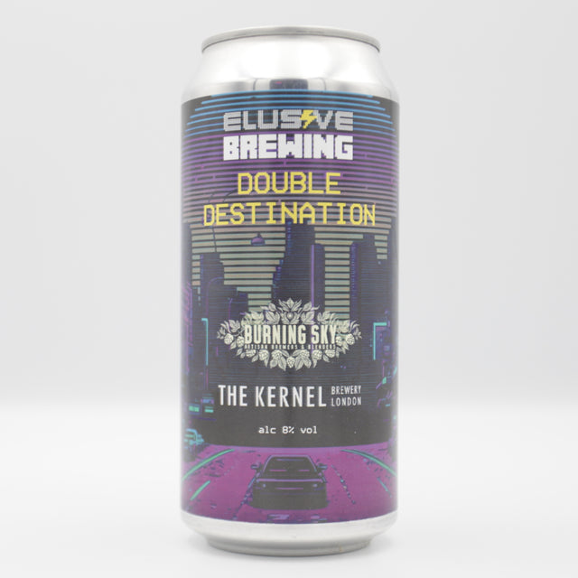 This is a can of Elusive Brewing - Double Destination - 8% (440ml). It is a Double IPA craft beer available to buy from Ghost Whale, voted London's best craft beer shop.