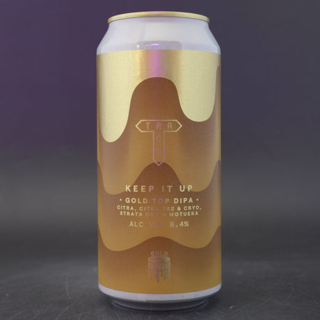 This is a can of Track - Gold Top: Keep It Up - 8.4% (440ml). It is a Double IPA craft beer available to buy from Ghost Whale, voted London's best craft beer shop.