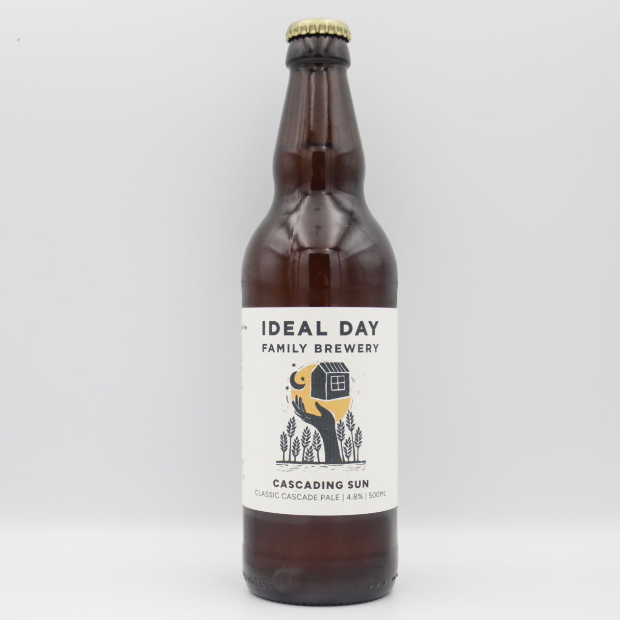 This is a bottle of Ideal Day - Cascading Sun - 4.8% (500ml). It is a Pale Ale craft beer available to buy from Ghost Whale, voted London's best craft beer shop.