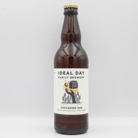 This is a bottle of Ideal Day - Cascading Sun - 4.8% (500ml). It is a Pale Ale craft beer available to buy from Ghost Whale, voted London's best craft beer shop.