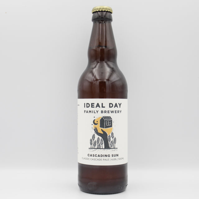 This is a bottle of Ideal Day - Cascading Sun - 4.8% (500ml). It is a Pale Ale craft beer available to buy from Ghost Whale, voted London's best craft beer shop.