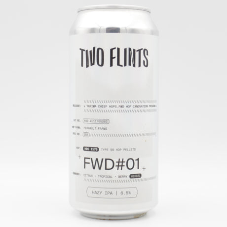 This is a can of Two Flints - FWD #1 - 6.5% (440ml). It is a IPA craft beer available to buy from Ghost Whale, voted London's best craft beer shop.