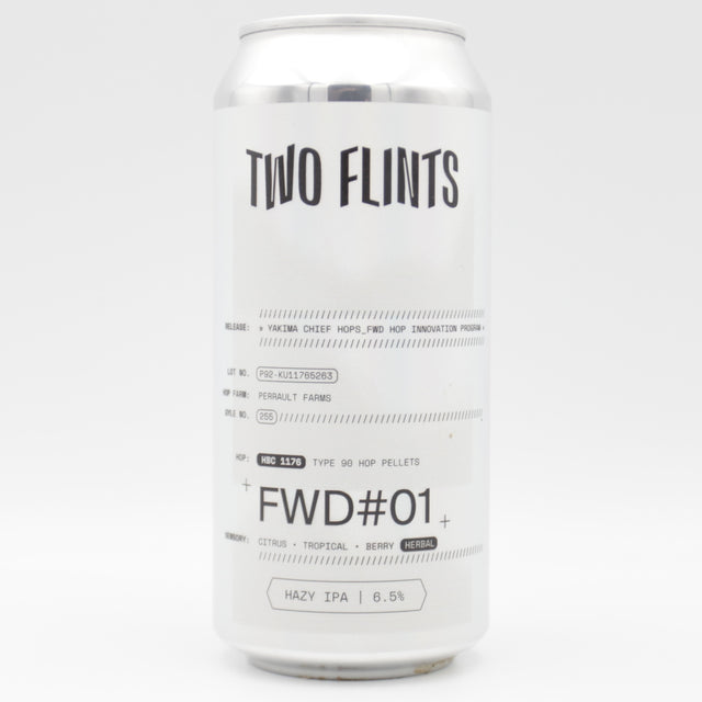 This is a can of Two Flints - FWD #1 - 6.5% (440ml). It is a IPA craft beer available to buy from Ghost Whale, voted London's best craft beer shop.