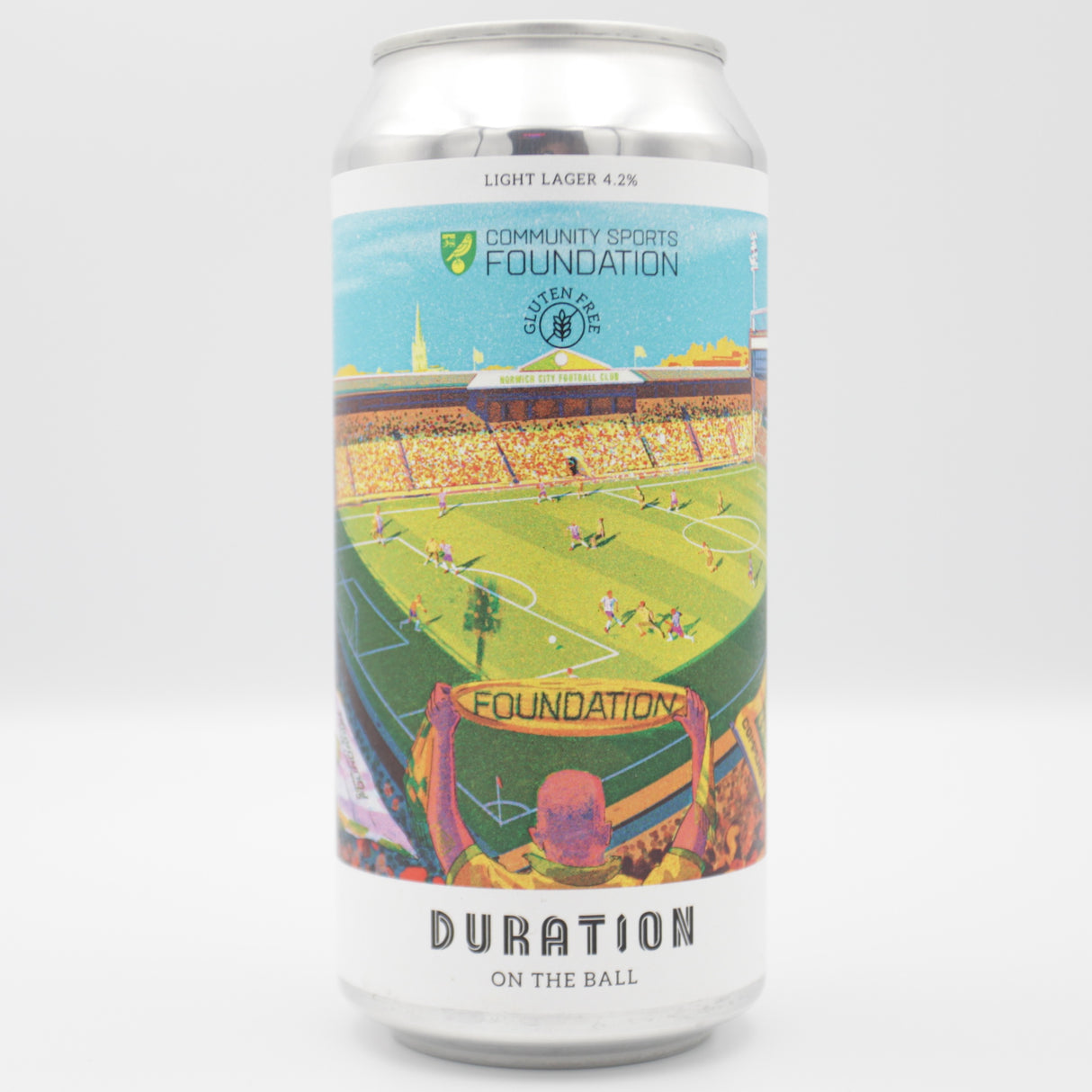 This is a can of Duration - On The Ball - 4.2% (440ml). It is a Lager / Pilsner / Kölsch craft beer available to buy from Ghost Whale, voted London's best craft beer shop.