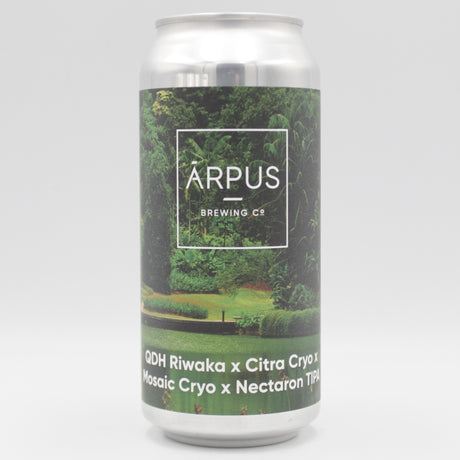 This is a can of Arpus Brewing Co - QDH Riwaka x Citra Cryo x Mosaic Cryo x Nectaron TIPA - 10.3% (440ml). It is a Triple IPA craft beer available to buy from Ghost Whale, voted London's best craft beer shop.