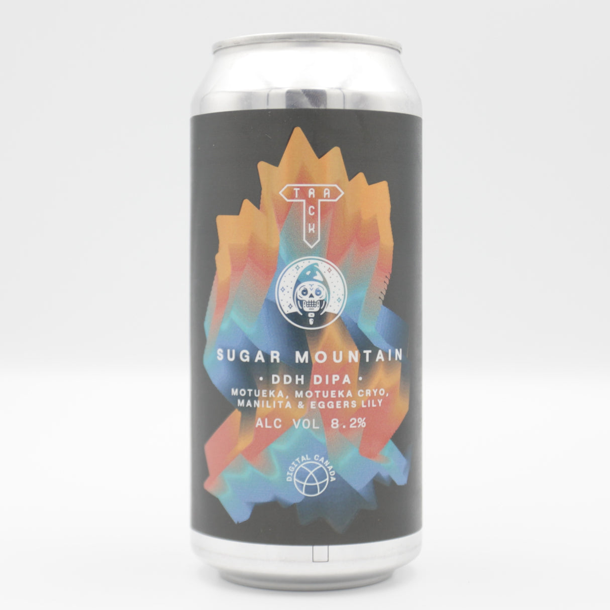 This is a can of Track / Messorem - Sugar Mountain - 8.2% (440ml). It is a Double IPA craft beer available to buy from Ghost Whale, voted London's best craft beer shop.