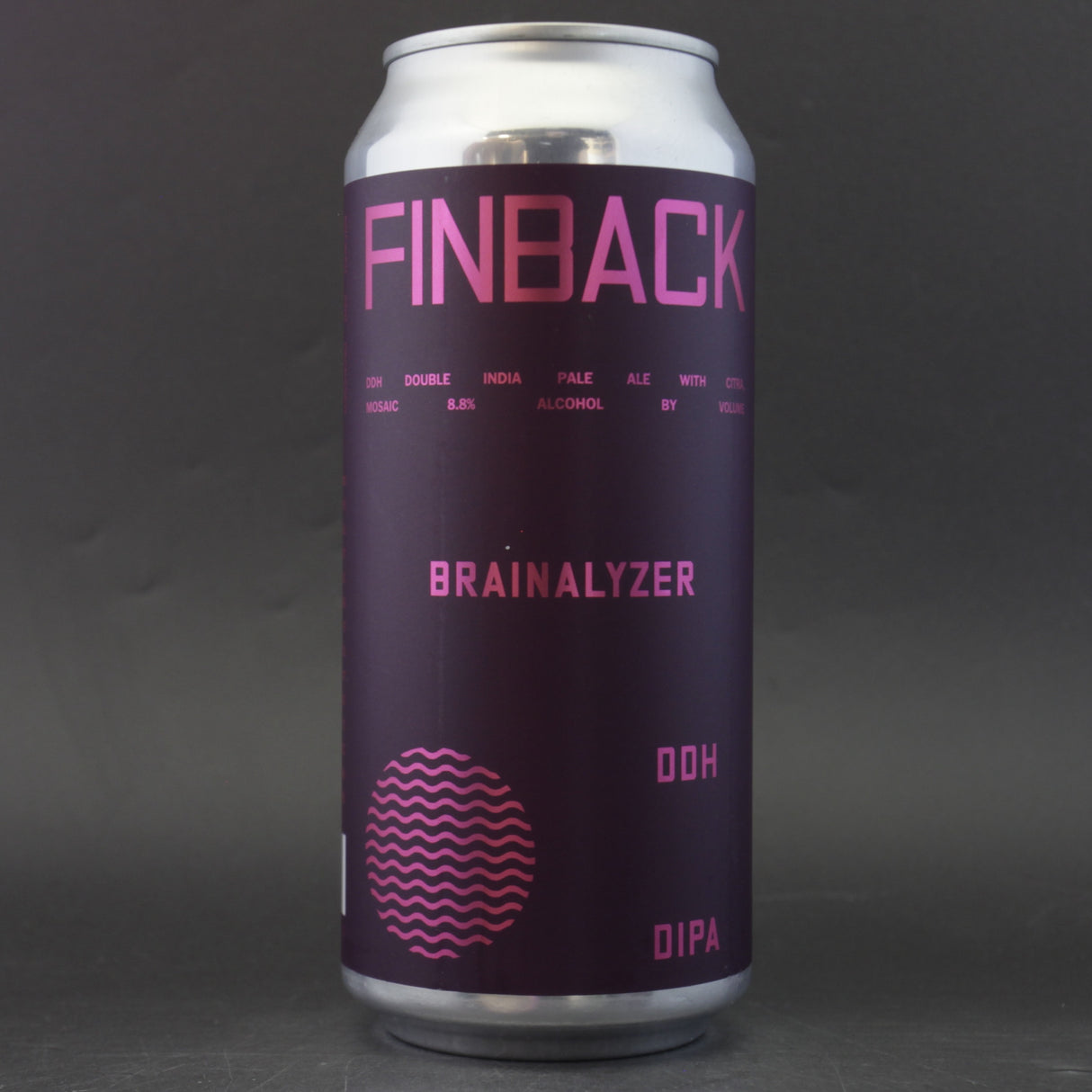 This is a can of Finback - Brainalyzer - 8.8% (473ml). It is a Double IPA craft beer available to buy from Ghost Whale, voted London's best craft beer shop.