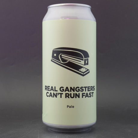 This is a can of Pomona Island - Real Gangsters Can't Run Fast - 5.4% (440ml). It is a Pale Ale craft beer available to buy from Ghost Whale, voted London's best craft beer shop.