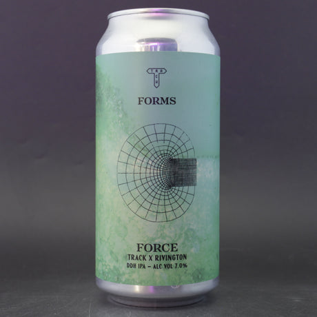 This is a can of Track / Rivington - Force - 7% (440ml). It is a IPA craft beer available to buy from Ghost Whale, voted London's best craft beer shop.