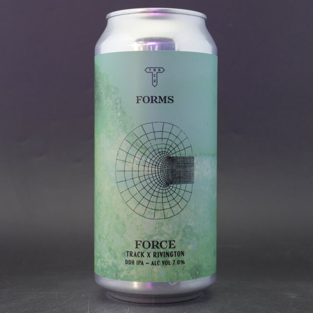 This is a can of Track / Rivington - Force - 7% (440ml). It is a IPA craft beer available to buy from Ghost Whale, voted London's best craft beer shop.