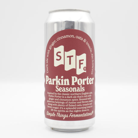 This is a can of Simple Things Fermentations - Parkin Porter - 5% (440ml). It is a Stout / Porter craft beer available to buy from Ghost Whale, voted London's best craft beer shop.