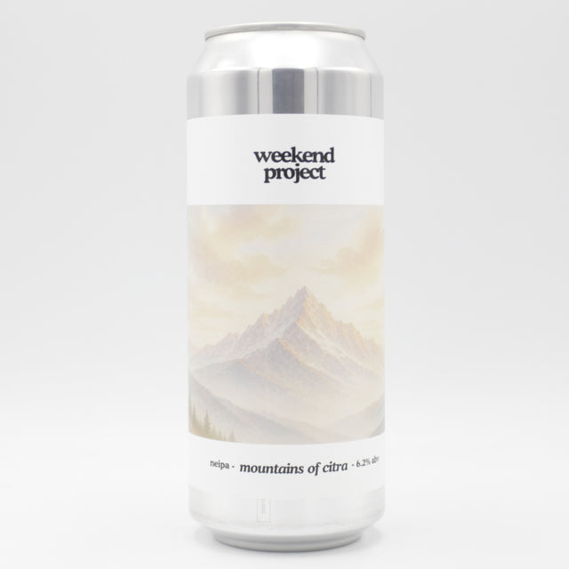 This is a can of Weekend Project - Mountains Of Citra - 6.2% (500ml). It is a IPA craft beer available to buy from Ghost Whale, voted London's best craft beer shop.
