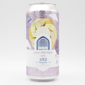 This is a can of Vault City - Lemon Meringue Iced Bun - 4.8% (440ml). It is a Sour craft beer available to buy from Ghost Whale, voted London's best craft beer shop.