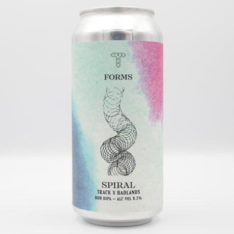 This is a can of Track / Badlands - Spiral - 8.2% (440ml). It is a Double IPA craft beer available to buy from Ghost Whale, voted London's best craft beer shop.