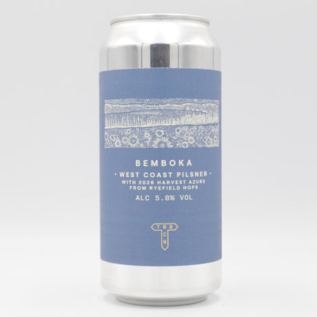 This is a can of Track / Bracket - Bemboka - 5.8% (440ml). It is a Lager / Pilsner / Kölsch craft beer available to buy from Ghost Whale, voted London's best craft beer shop.