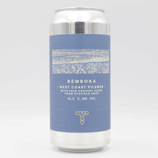 This is a can of Track / Bracket - Bemboka - 5.8% (440ml). It is a Lager / Pilsner / Kölsch craft beer available to buy from Ghost Whale, voted London's best craft beer shop.