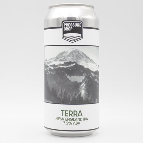 This is a can of Pressure Drop - Terra - 7.2% (440ml). It is a IPA craft beer available to buy from Ghost Whale, voted London's best craft beer shop.