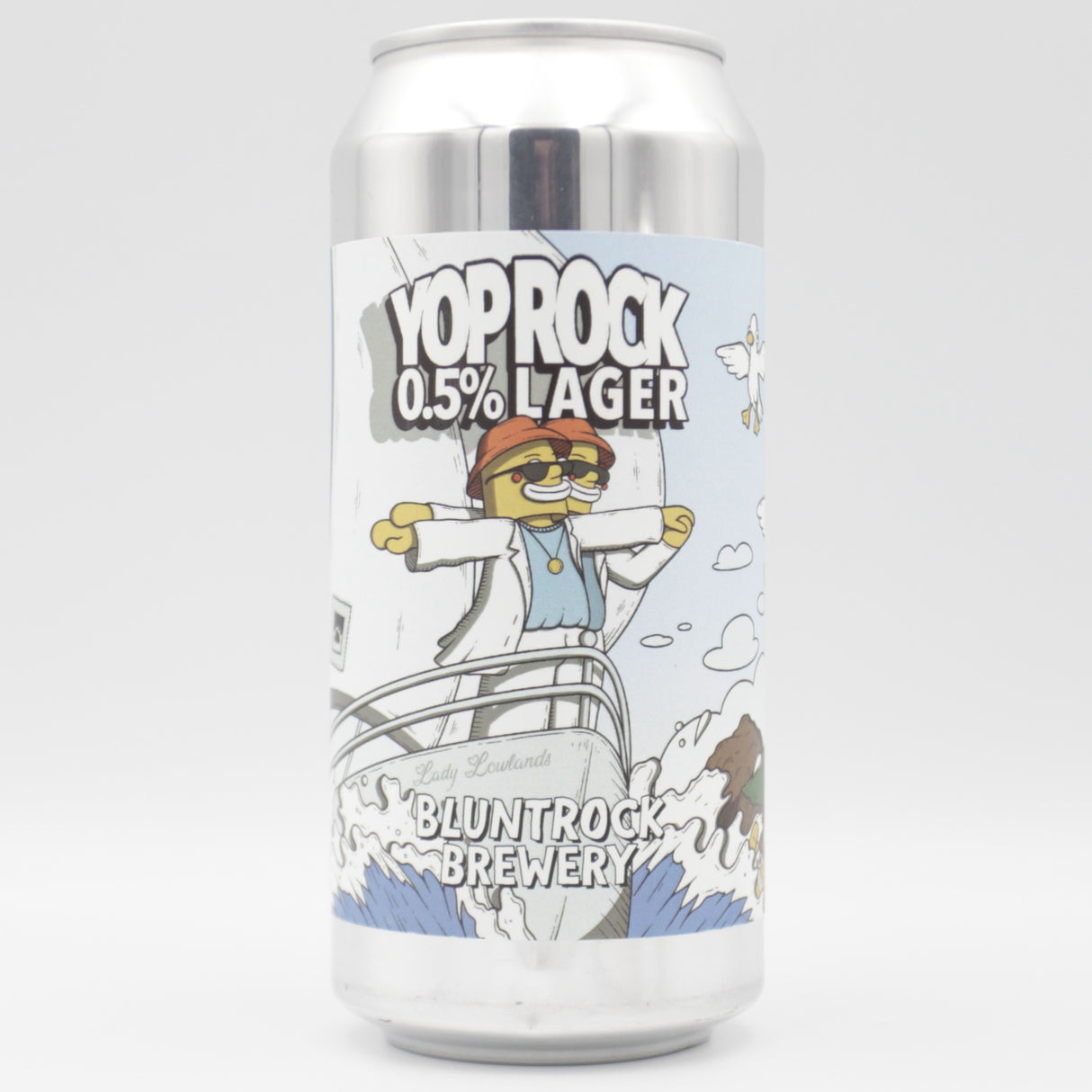 This is a can of Bluntrock - YOP Rock - 0.5% (440ml). It is a Lager / Pilsner / Kölsch craft beer available to buy from Ghost Whale, voted London's best craft beer shop.