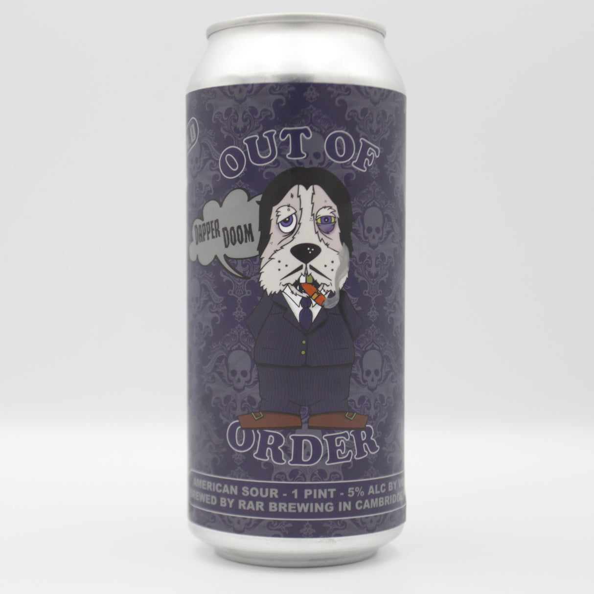 This is a can of RAR Brewing - Out Of Order: Dapper Doom - 5% (470ml). It is a Sour craft beer available to buy from Ghost Whale, voted London's best craft beer shop.
