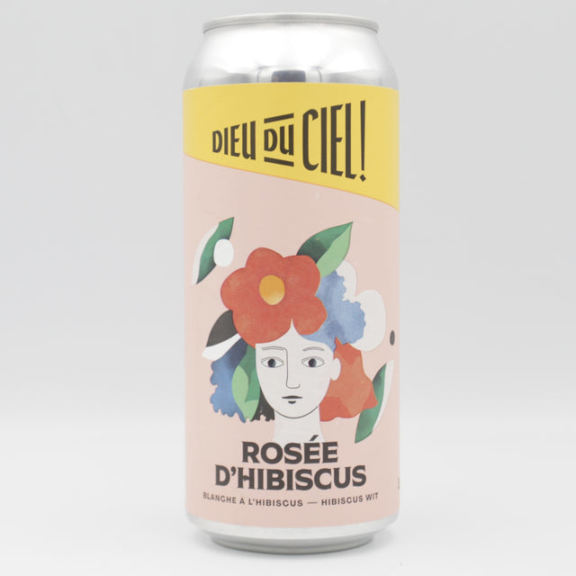 This is a can of Dieu Du Ciel - Rosée d'Hibiscus - 5.9% (473ml). It is a Wit / Wheat craft beer available to buy from Ghost Whale, voted London's best craft beer shop.